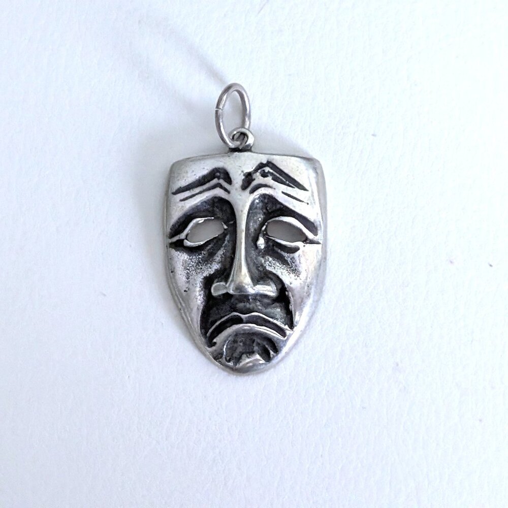 Vintage Solid Sterling Silver 925 Theater Drama Tragedy Mask Pendant Charm